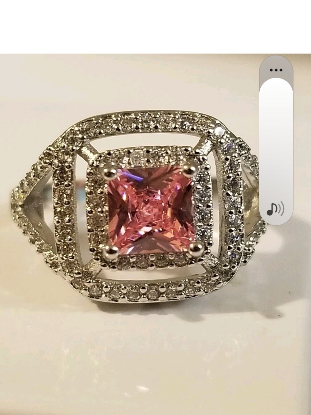 New!Lab created,pink sapphire,white cz,white gold plate,ring